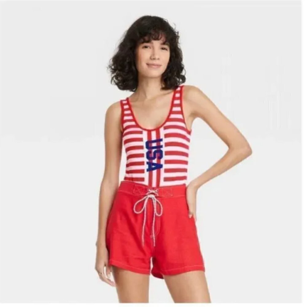 Fourth of July USA STRIPES GRAPHIC BODYSUIT XL nwt
